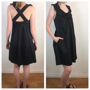 ZARA BASICS - 100% COTTON Summer Essential Black Swing Dress Criss Cross Small